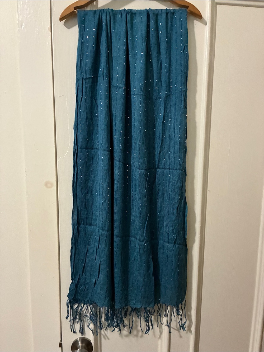 Blue Headwrap Scarf Sequins Fringe